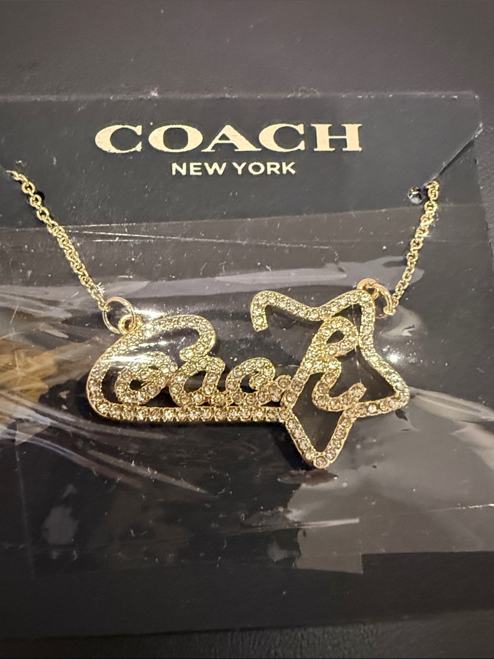 COACH | Gold Plated & Crystal Script Necklace with Star Accent